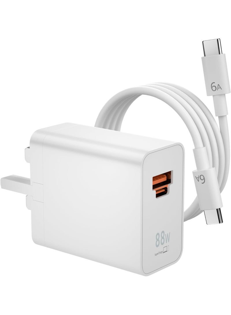 88W Max USB C Charger Plug for Huawei Mate 80/Mate 70/Mate 60 Pro/ P60/Pura 80/Pura 70 Pro/Mate 60/Mate 50/Mate 40/Huawei Nova 14/13/12/11/10/9 Pro, 80W 66W SuperCharge Power Adapter UK 2 Port, 3A/1M Type C to Type C Cable for Honor Honor 500 400 200 Magic 8/7/6/5/4 Pro RSR V3 7 Lite 4 50 70 90 Pad 9 - Image 1